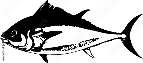 シンプルな白黒の版画風のマグロ