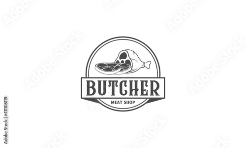 logo for butchers complete with fresh cuts of meat