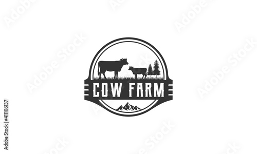 cow farm logos complete with lush cow vectors and grasses