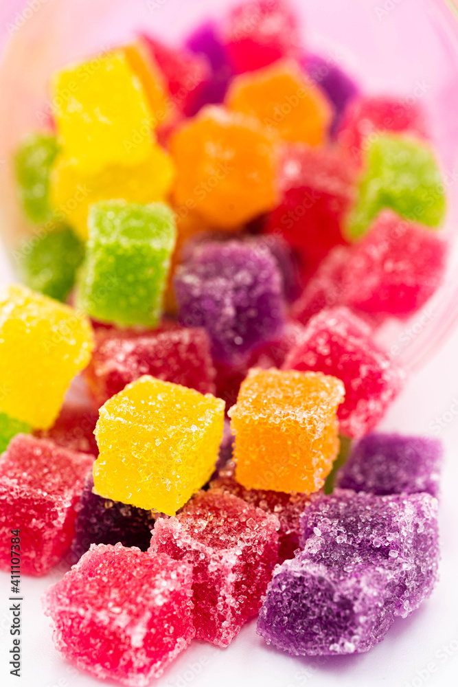 closed up colorful sweetie cube jelly candy closed up colorful sweetie cube jelly candy