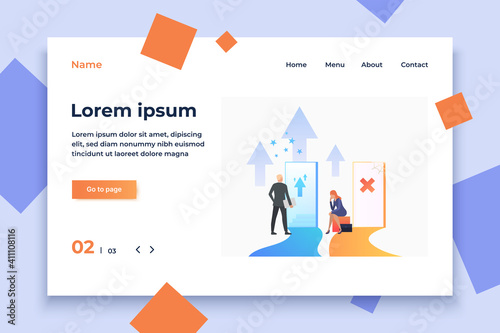 Businesspeople making career. Promotion, failure, open door, unequal career opportunities. Business concept. Vector illustration for presentation slide, poster, new project