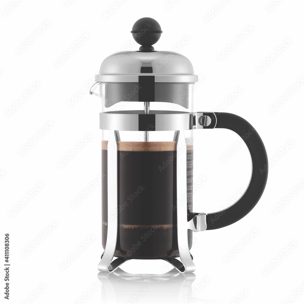 DoubleWalled Clear Glass 8 Cup French Coffee Press Isolated on White