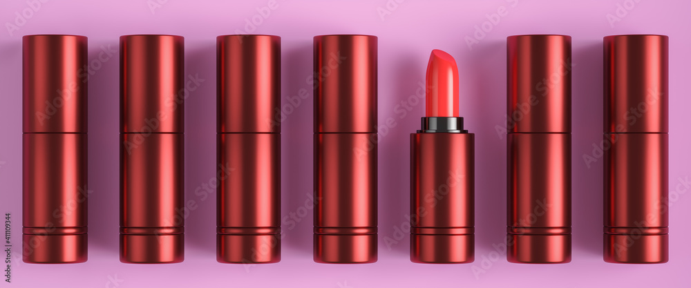 the red lipstick on pink backdrop, abstract background for ads branding or presentation. 3d rendering the red lipstick on pink backdrop, abstract background for ads branding or presentation. 3d rendering