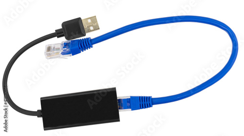Usb to ethernet connector adapter isolated over the white