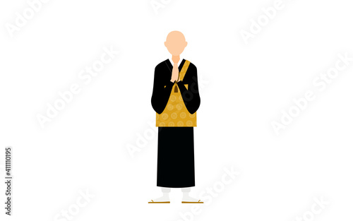 仏教のお坊さんの立ち姿、祈る僧侶