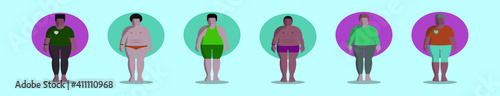 set of fat guy cartoon icon design template with various models. vector illustration isolated on blue background