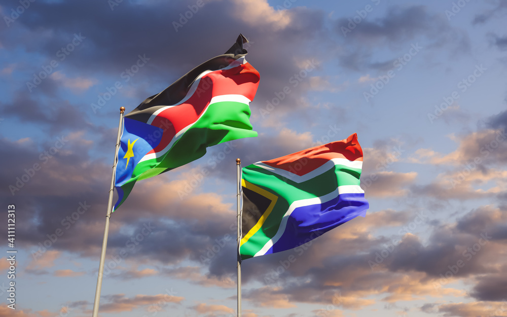 Flags of South Sudan and SAR African. Flags of South Sudan and SAR African.
