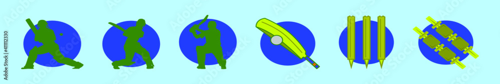 set of cricket player cartoon icon design template with various models. vector illustration isolated on blue background set of cricket player cartoon icon design template with various models. vector illustration isolated on blue background