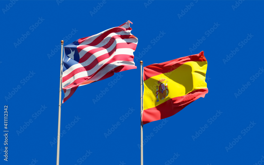 Flags of Liberia and Spain.