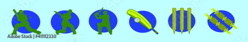 set of cricket player cartoon icon design template with various models. vector illustration isolated on blue background