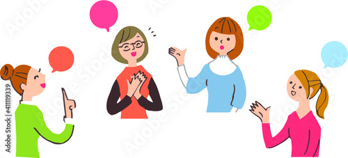 会話する若い女性4人