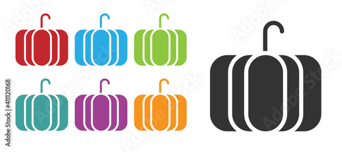 Black Pumpkin icon isolated on white background. Happy Halloween party. Set icons colorful. Vector Illustration.