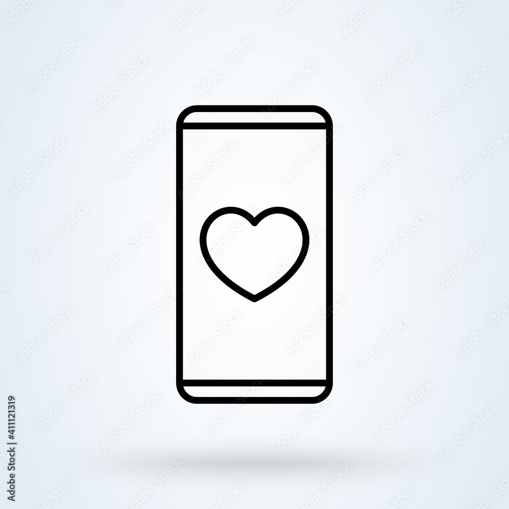 Sending love message line sign icon or logo. Phone and notifications concept. smartphone heart linear app vector illustration. Sending love message line sign icon or logo. Phone and notifications concept. smartphone heart linear app vector illustration.
