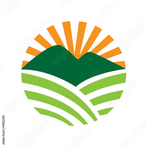 circle beautiful nature green farm logo design vector illustrations