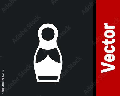White Russian doll matryoshka icon isolated on black background. Vector.