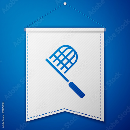 Blue Butterfly net icon isolated on blue background. White pennant template. Vector.