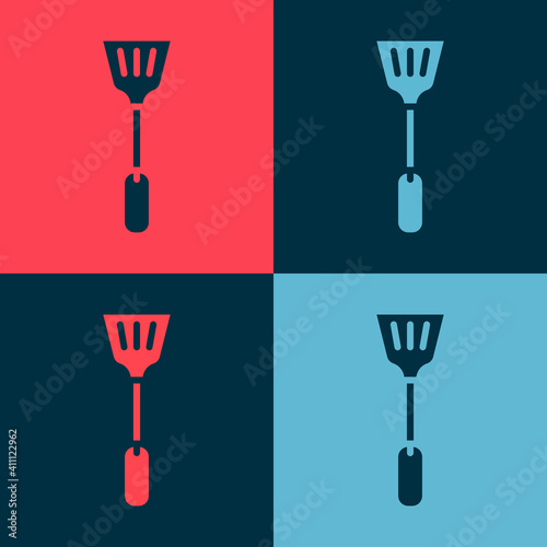 Pop art Fly swatter icon isolated on color background. Vector.