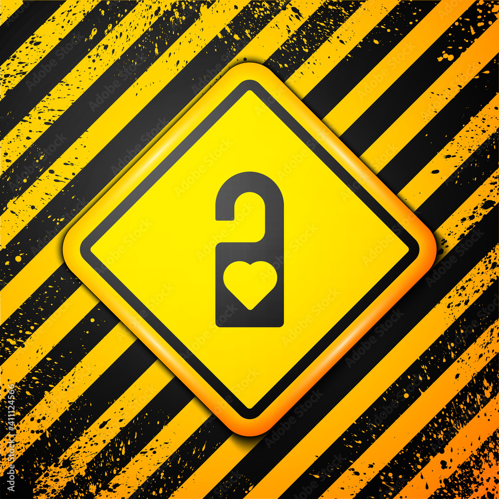 Black Please do not disturb with heart icon isolated on yellow background. Hotel Door Hanger Tags. Warning sign. Vector. Black Please do not disturb with heart icon isolated on yellow background. Hotel Door Hanger Tags. Warning sign. Vector.