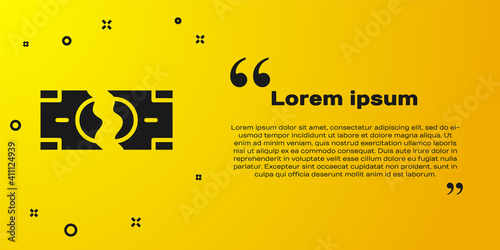 Black Tearing apart money banknote into two peaces icon isolated on yellow background. Vector.