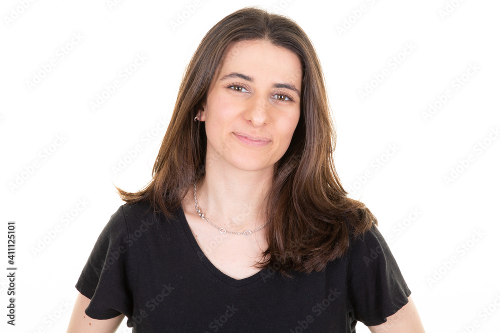 Natural beauty portrait of charming young woman against white background Natural beauty portrait of charming young woman against white background