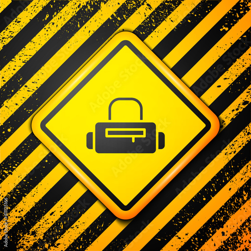 Black Sport bag icon isolated on yellow background. Warning sign. Vector.