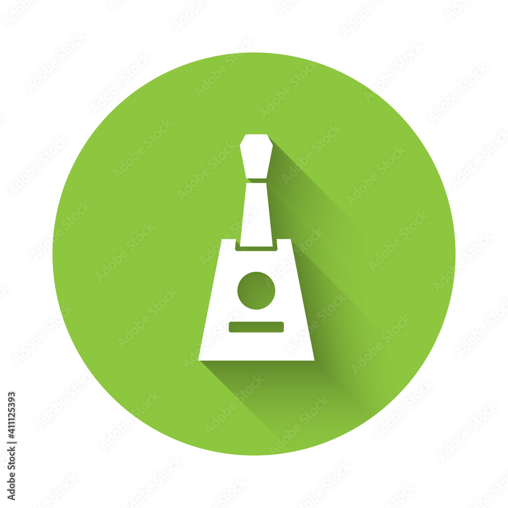 White Musical instrument balalaika icon isolated with long shadow. Green circle button. Vector. White Musical instrument balalaika icon isolated with long shadow. Green circle button. Vector.
