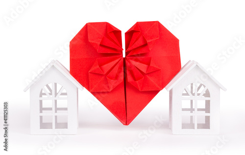 Neighborhood and love. Home and love symbol on white background