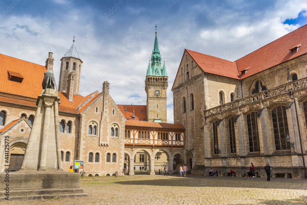 Dom church and tower of the town hall on the castle square of Braunschweig, Germany