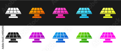 Set Solar energy panel icon isolated on black and white background. Vector.