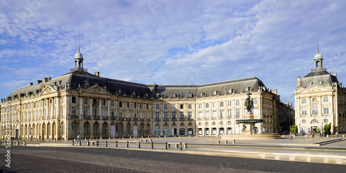 Place de la Bourse panoramic with quay street in Bordeaux city center France