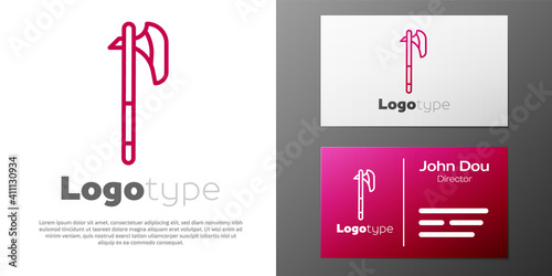 Logotype line Medieval axe icon isolated on white background. Battle axe, executioner axe. Medieval weapon. Logo design template element. Vector.