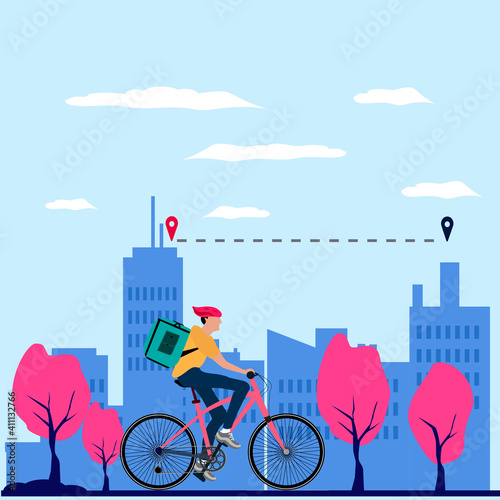 a delivery man whose deliveries to the destination using bike design illustration