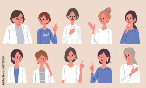 いろいろな世代の女性　バナー　大人数　イラスト　
