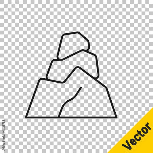 Black line Rock stones icon isolated on transparent background. Vector.