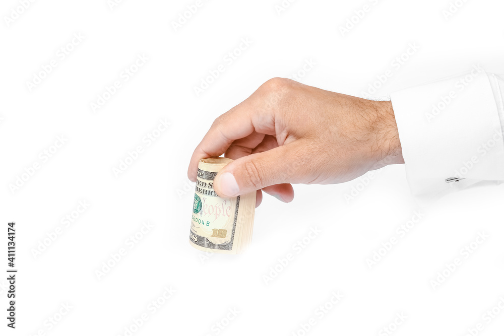 Business Money dollars in the hands on a white background Business Money dollars in the hands on a white background