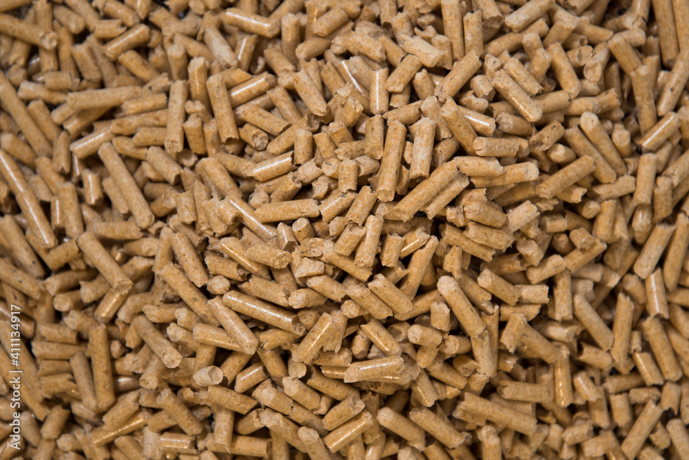 Wood litter for cat litter. Pellets close up. Green approach concept Wood litter for cat litter. Pellets close up. Green approach concept