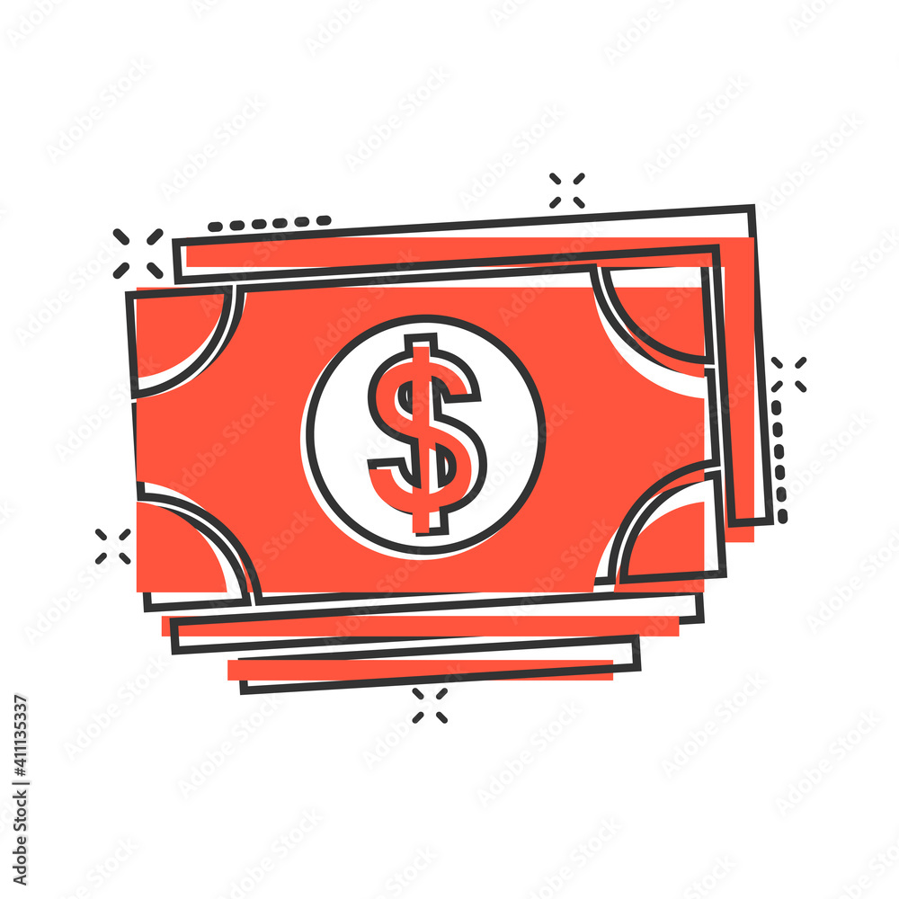 Dollar currency banknote icon in comic style. Dollar cash cartoon vector illustration on white isolated background. Banknote bill splash effect business concept. Dollar currency banknote icon in comic style. Dollar cash cartoon vector illustration on white isolated background. Banknote bill splash effect business concept.