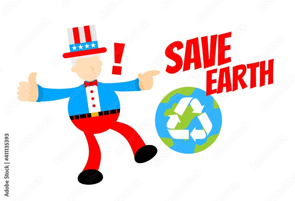 uncle sam america and healthy world recycle cartoon doodle flat design style vector illustration uncle sam america and healthy world recycle cartoon doodle flat design style vector illustration
