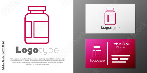 Logotype line Sports nutrition bodybuilding proteine power drink and food icon isolated on white background. Logo design template element. Vector.