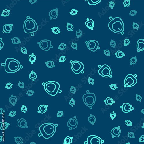 Green line Toilet urinal or pissoir icon isolated seamless pattern on blue background. Urinal in male toilet. Washroom, lavatory, WC. Vector.