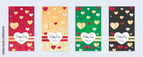 Collection of red pink green black white valentine’s day background set with heart, cloud, balloon. Editable vector illustration for website, invitation, postcard and sticker.