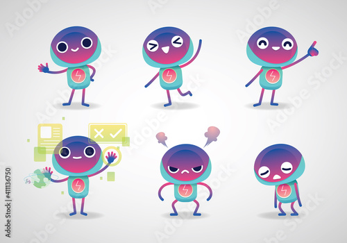 Colorful modern robot mascot collection set