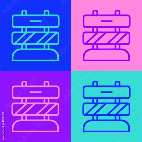 Pop art line End of railway tracks icon isolated on color background. Stop sign. Railroad buffer end to destination. Vector.