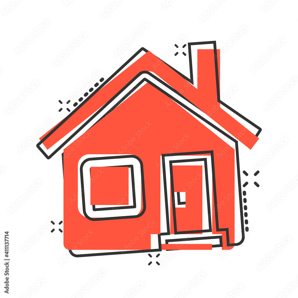Building icon in comic style. Home cartoon vector illustration on white isolated background. House splash effect business concept. Building icon in comic style. Home cartoon vector illustration on white isolated background. House splash effect business concept.