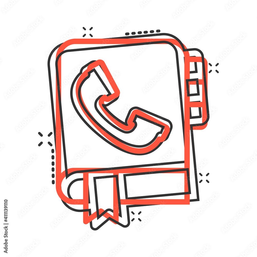 Address phone book icon in comic style. Telephone notebook cartoon vector illustration on white isolated background. Hotline contact splash effect business concept. Address phone book icon in comic style. Telephone notebook cartoon vector illustration on white isolated background. Hotline contact splash effect business concept.