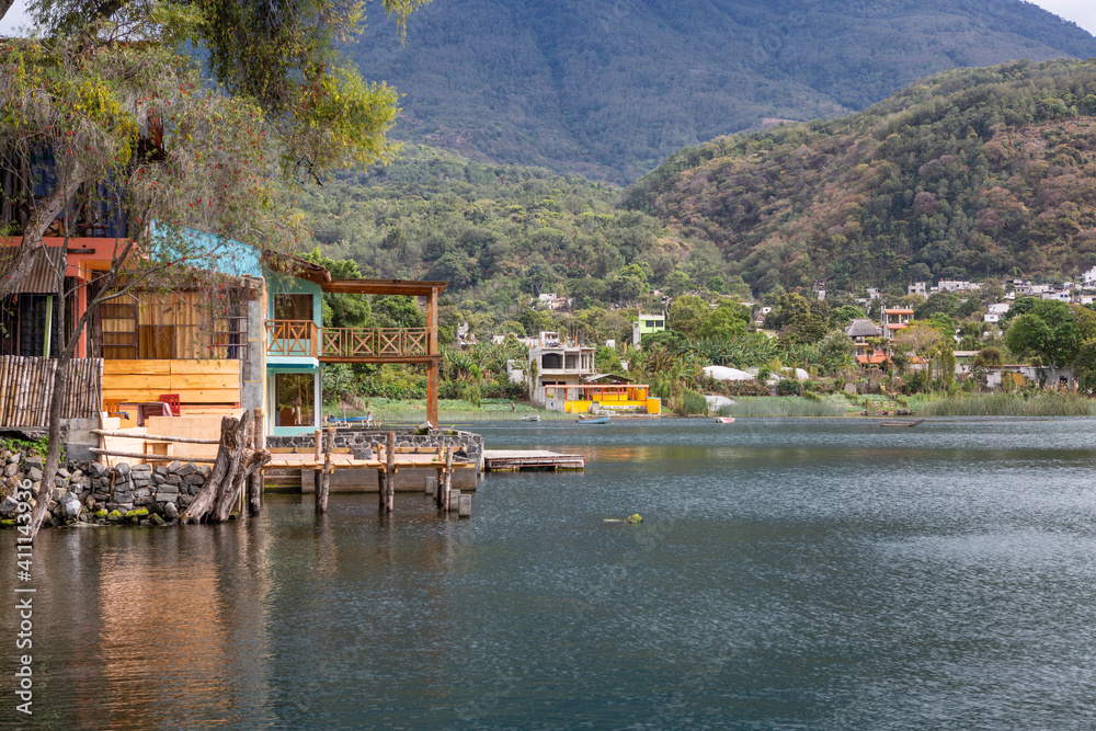 Houses beside the Lake Atitlan in Guatemala