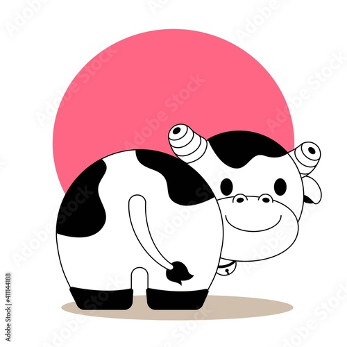 Illustration vector cartoon of cow or ox with round shaped for logo icon sticker or label tag design on farm products.