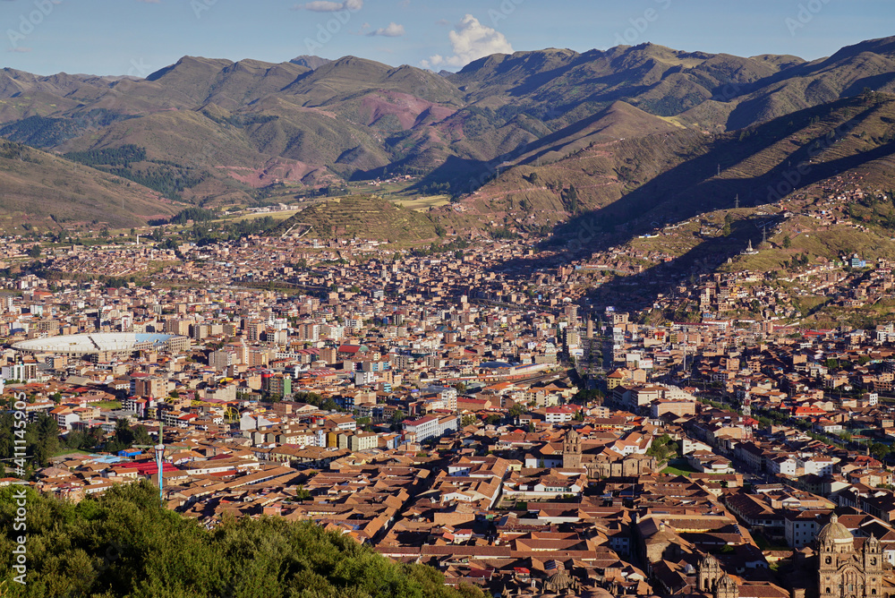 Panoramic view from a high viewpoing - Cuzco and the surrounding mountains