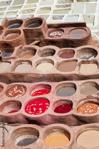 Tannery in Fez, where leather is coloured in an old, traditional method