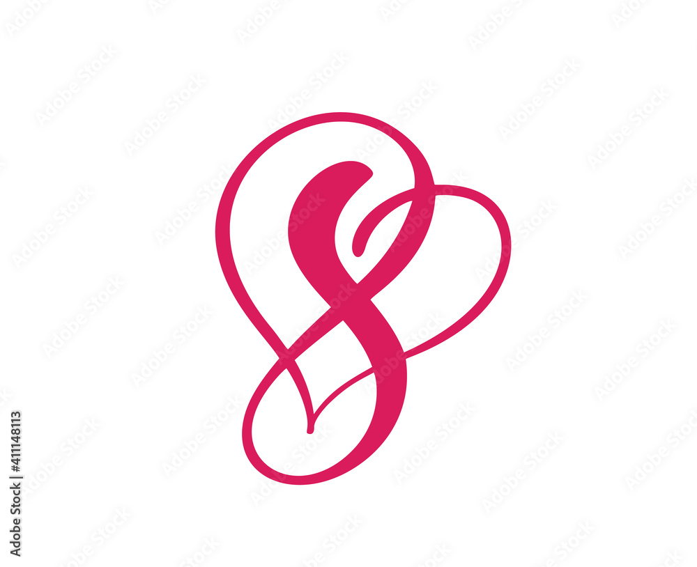 Number 8 eight logo of March. For congratulation calligraphy text. Lettering for Womans Day. Can use for greeting card, poster or banner. illustration Isolated on white background Number 8 eight logo of March. For congratulation calligraphy text. Lettering for Womans Day. Can use for greeting card, poster or banner. illustration Isolated on white background